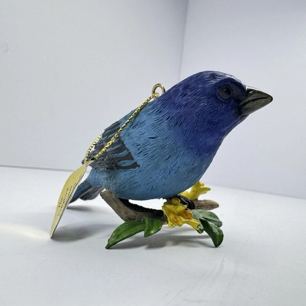 Danbury Mint Indigo‎ Bunting Bird Ornament Blue Songbird Yellow Flowers Tag
